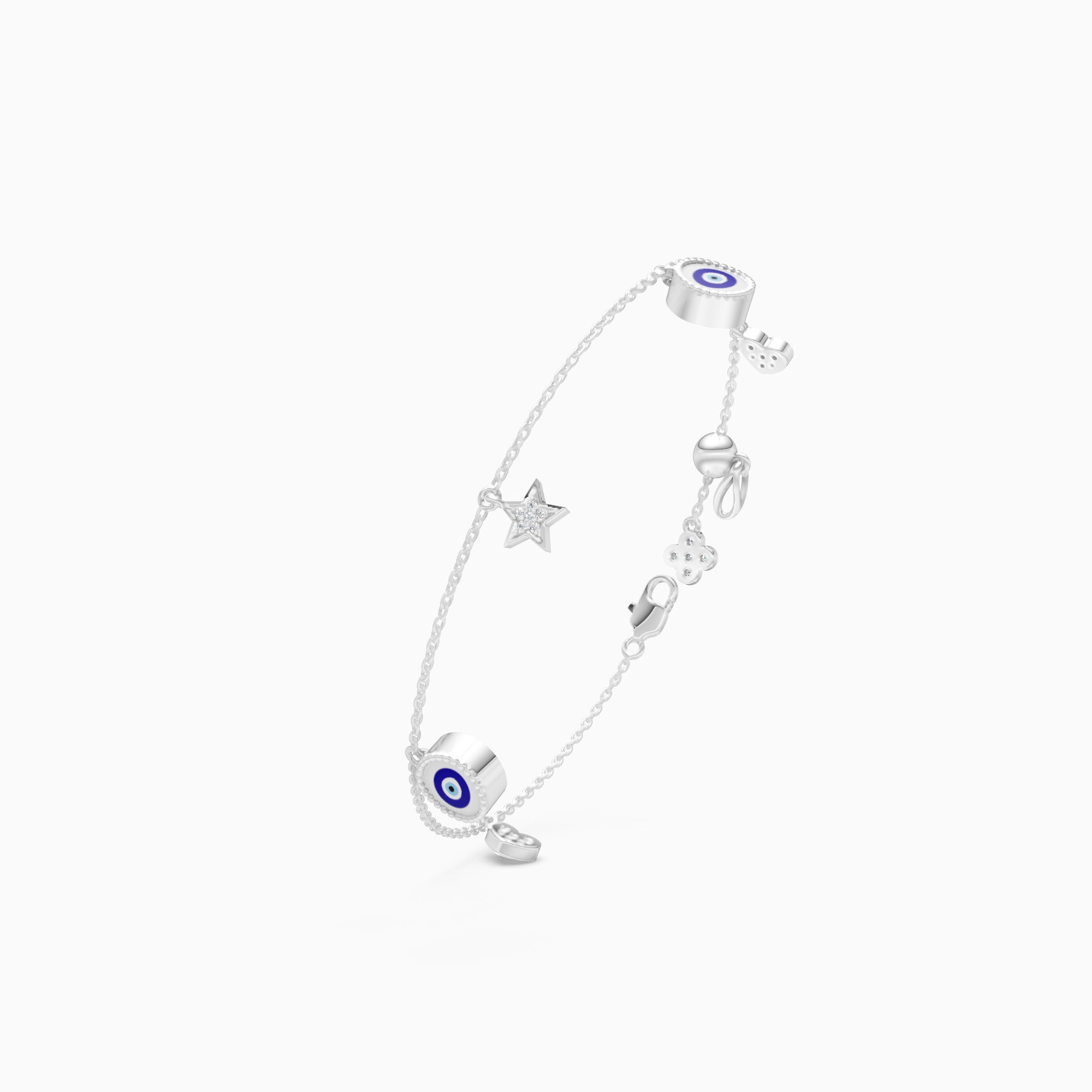 Evil Eye & Heart Charm Lab Grown Diamond Bracelet